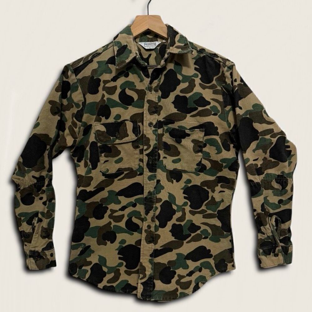 VTG Five Brothers Chamois Flannel Shirt Frogskin Duck Hunt Camo Custom Sleeves